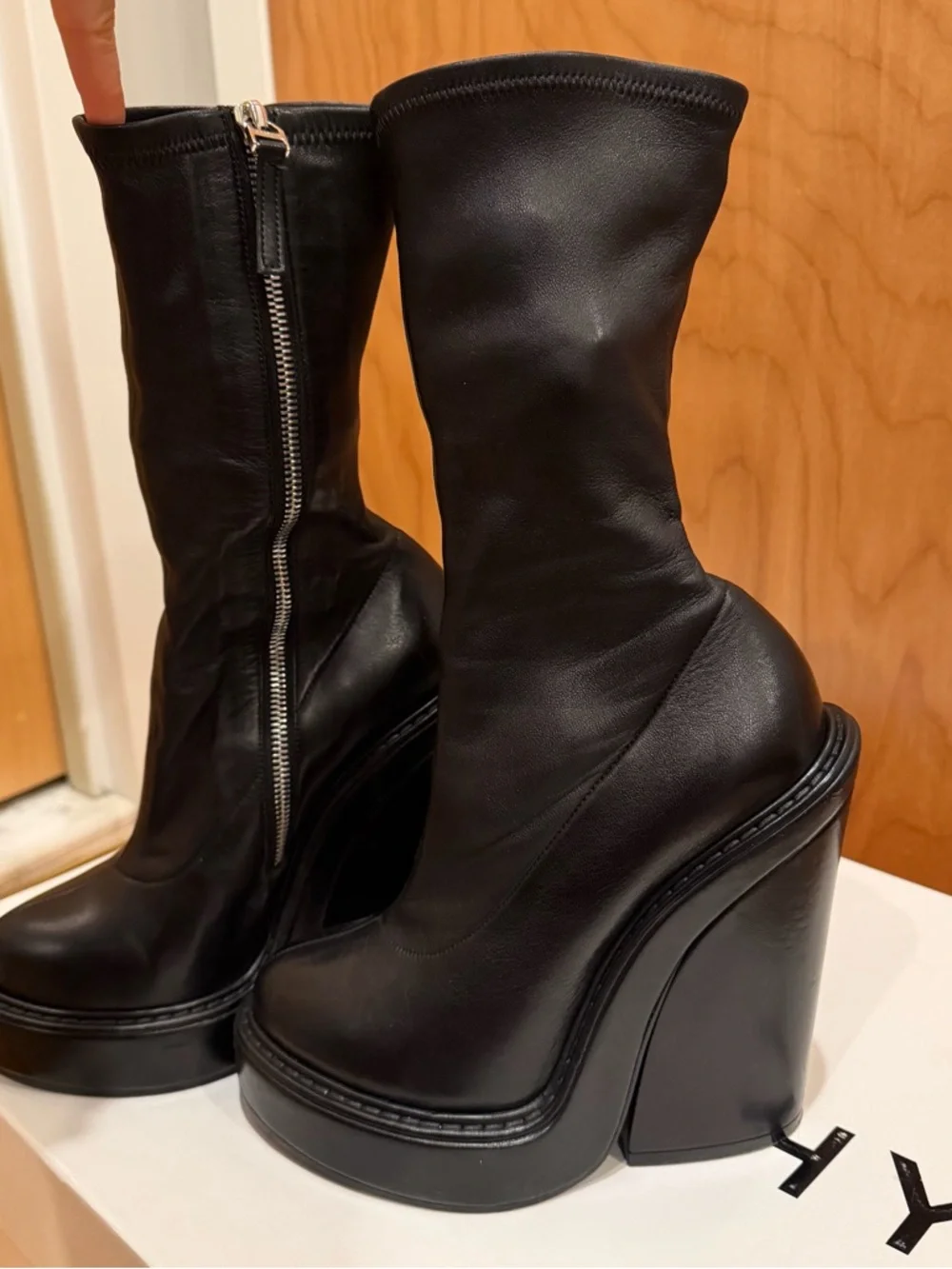 Givenchy Black Leather Platform Heel Boots - Picture 2 of 9